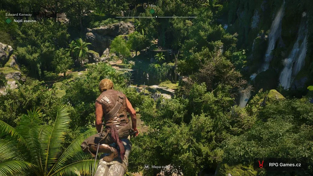 Black Flag Resynced — výhled z džungle na Karibik, hustá vegetace a open world na PC
