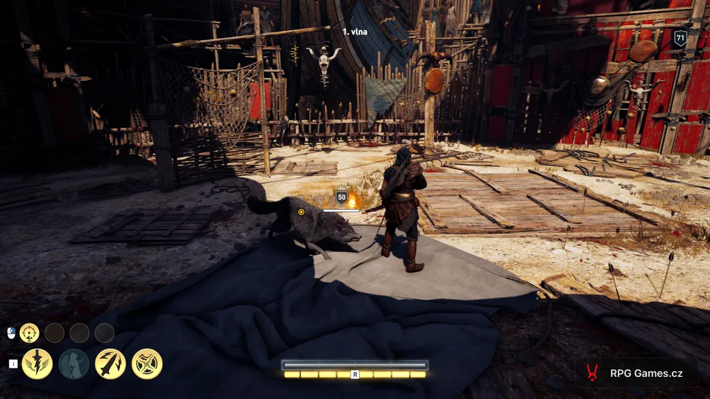 Souboj v aréně Pephka v AC Odyssey — první vlna proti vlkovi