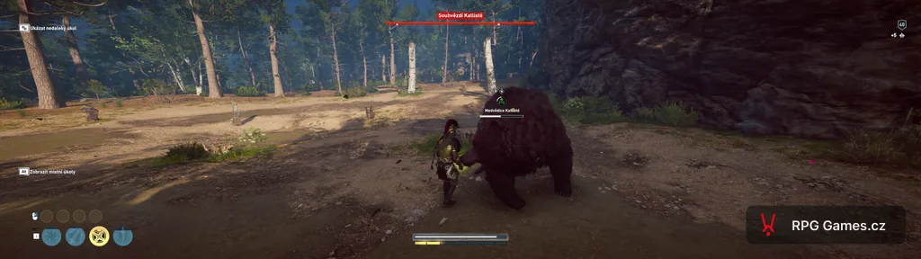 Souboj s legendární medvědicí Kallistó v lese — boss fight v Assassin's Creed Odyssey, české rozhraní