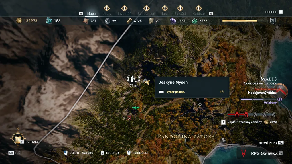 Mapa Jeskyně Myson a Héfaistovy dílny — 71 metrů v Assassin's Creed Odyssey