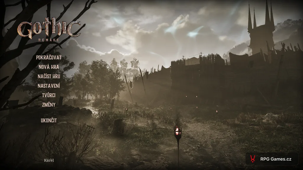 Gothic Remake — hlavní menu s českým překladem