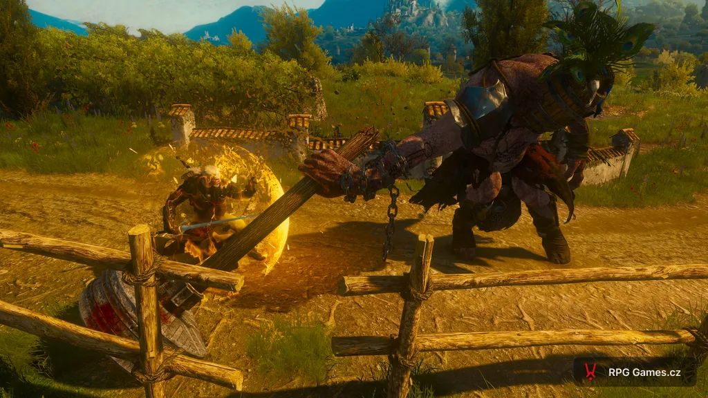 Geralt v Quen proti Goljatovi s mlýnským kamenem — zlatý štít znamení, Toussaint, Zaklínač 3