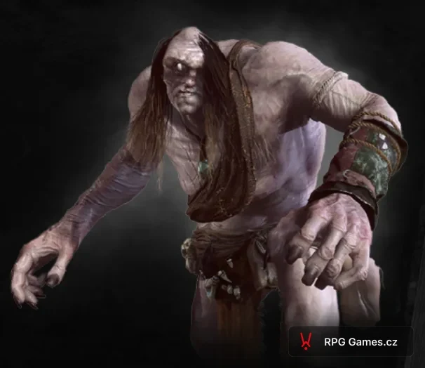 Kyklop ve hře Zaklínač 3 — model z herního bestiáře, jednooký obří humanoid s bledou kůží
