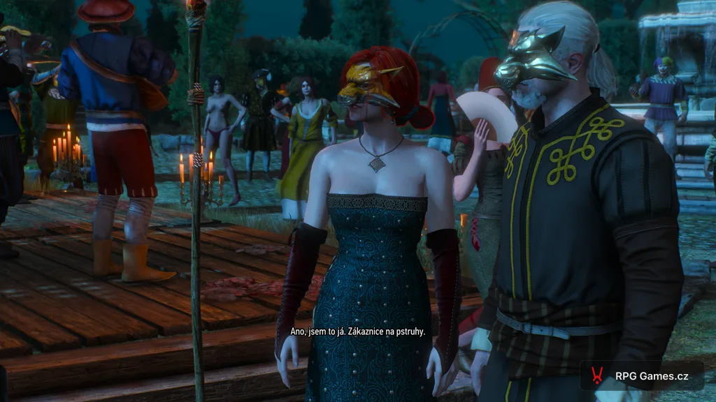 Bal na statku Vegelbud — Triss s liščí maskou a Geralt s vlčí maskou, Zaklínač 3