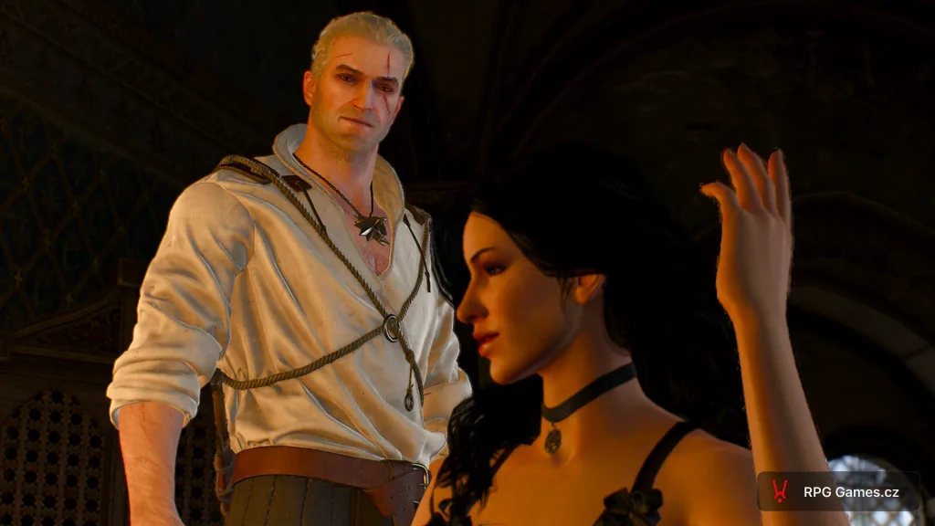 Geralt a Yennefer v hostinském pokoji Kaer Morhen během úvodního snu, Zaklínač 3