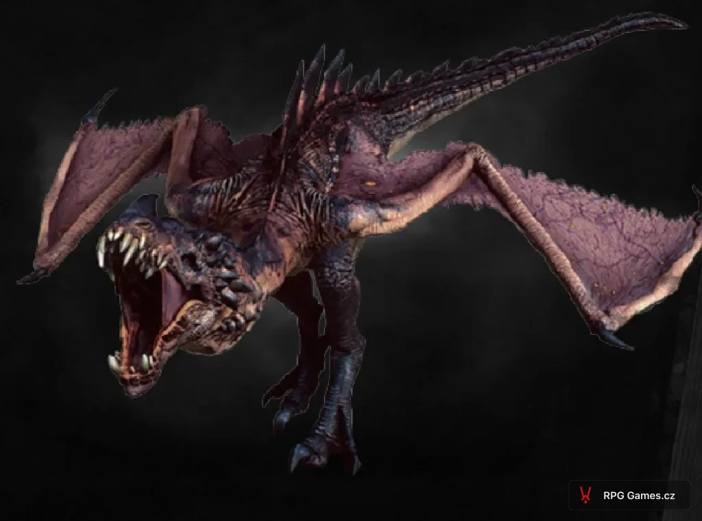Wyverna ve hře Zaklínač 3 — model z herního bestiáře, křídla a šupinaté tělo